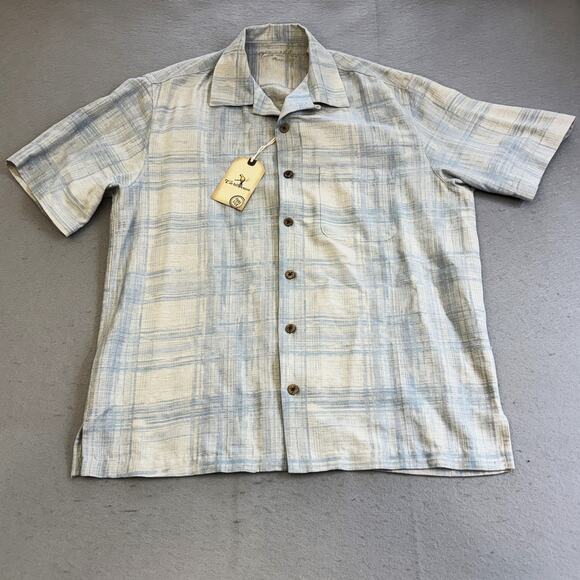 Caribbean Pure Silk Button Up Shirt Mens Medium Casual Plaid Vacation Hawaiian - Picture 1 of 8